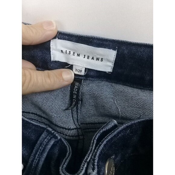 Risen Jeans Women's Size 7/28 Blue Embellished Fray Hem High Rise Rhinestone - Picture 3 of 15